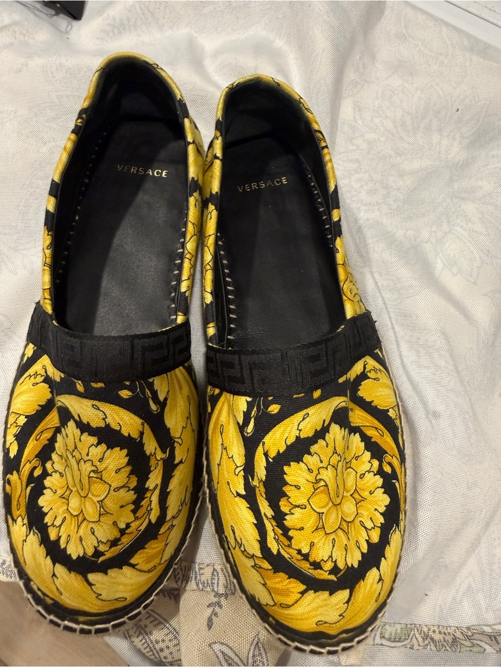 Versace Men’s  Black & Yellow Baroque Espadrille Flats